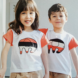 25412-코끼리-오렌지(상의:14000원/하의(백색):14000원)-교사용있음 어린이날티셔츠