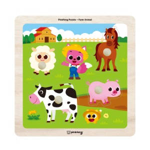 33067-핑크퐁 베베 꼭지퍼즐 - 가축(P396)/ 가축퍼즐 농장 동물 모양퍼즐 원목퍼즐 아기상어 도형맞추기 모양맞추기 끼우기  영어단어 사물이름