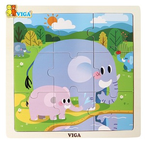 33173-비가(VIGA) 9피스퍼즐 코끼리 (V44626) /원목퍼즐 영유아퍼즐 직소퍼즐